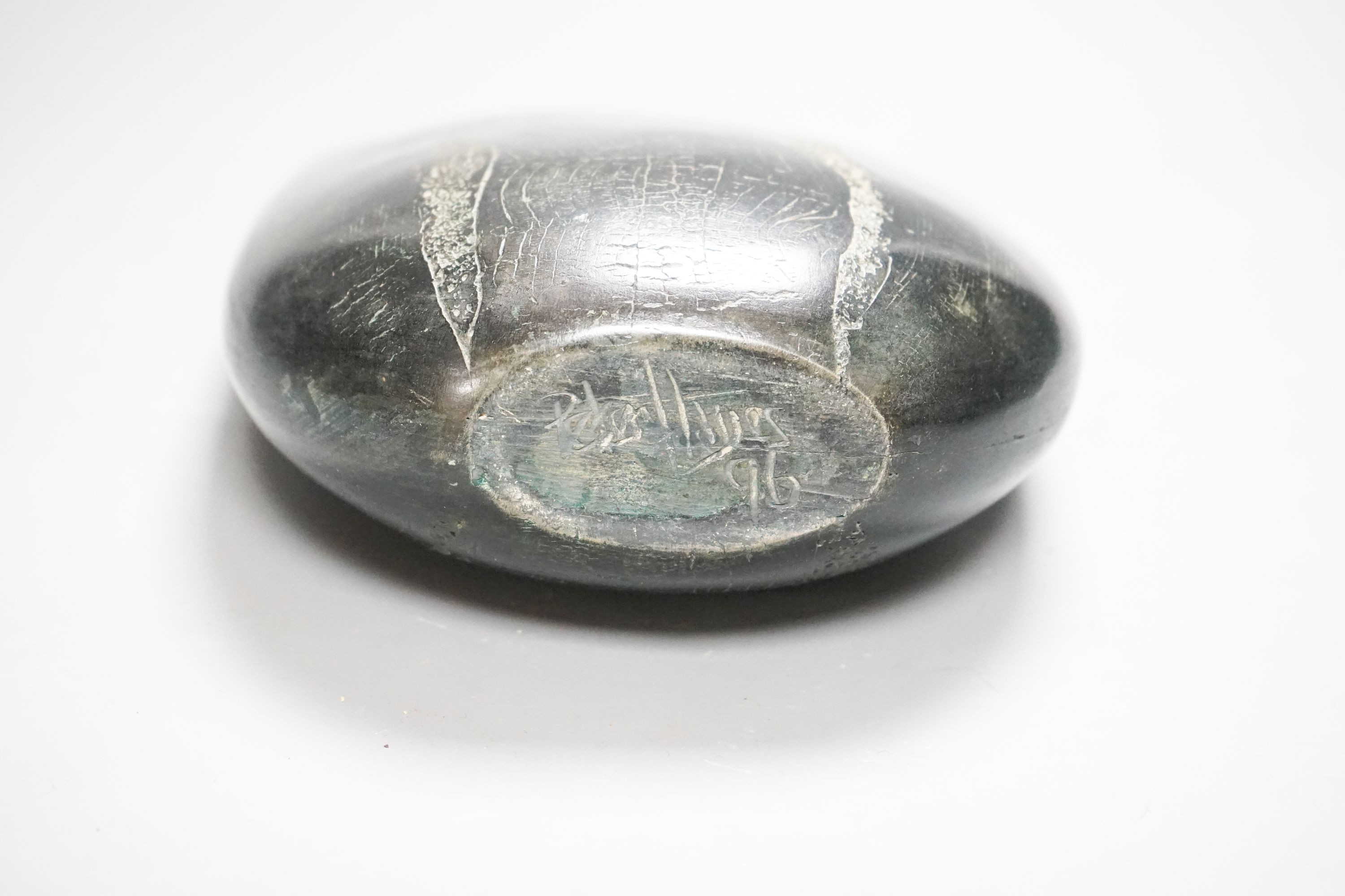 Peter Hayes (b.1946), a black raku glaze Bow form bottle, 29cm